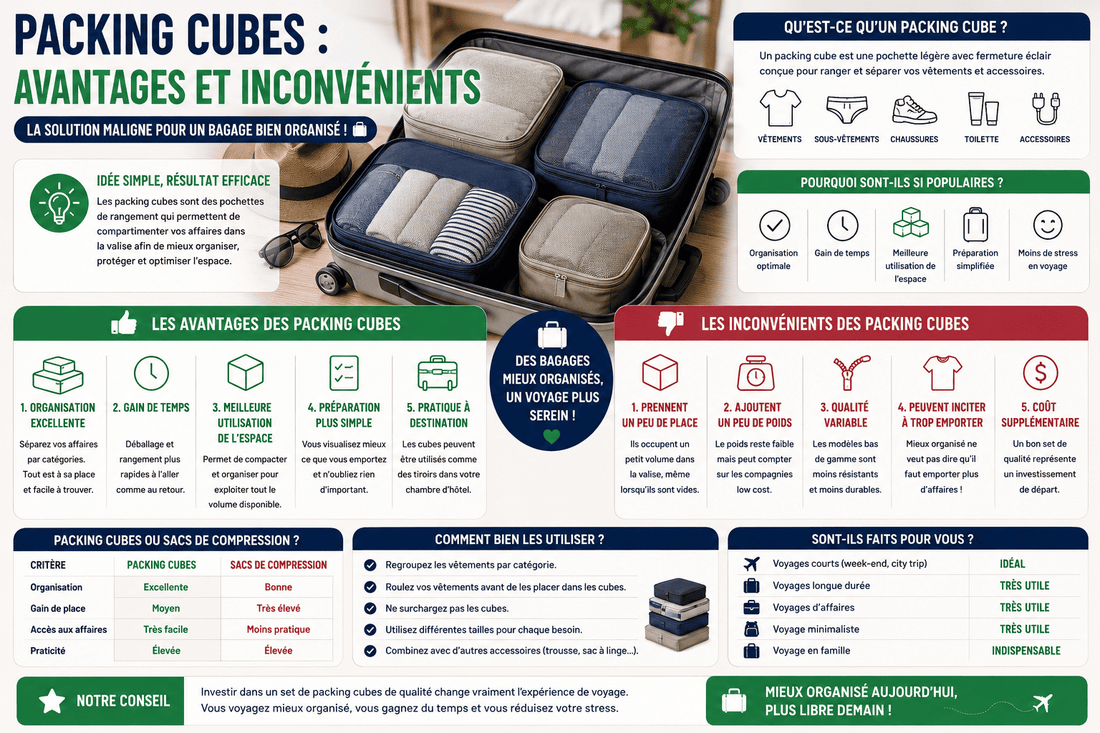 Packing cubes : avantages et inconvénients pour organiser son bagage
