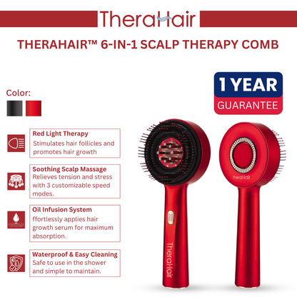 TheraHair™ – Terapeutisk hovedbundskam – Rødt lys, afslappende massage & Serumdiffuser (💧Gratis serum inkluderet!)
